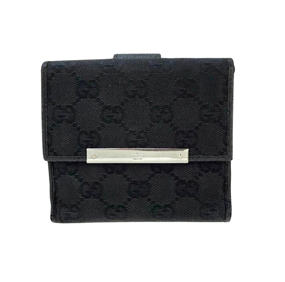 Gucci Double Sided Canvas GG Logo Leather Trim Bifold Wallet Black